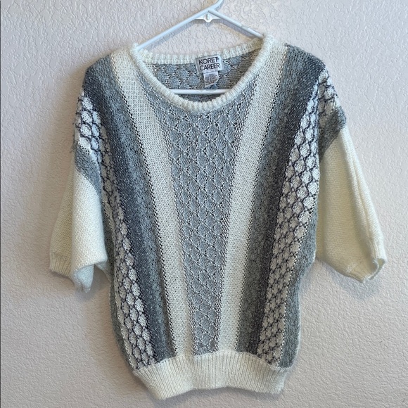 Koret Women's Crew Neck Sweater in Gray and Cream - Picture 1 of 8